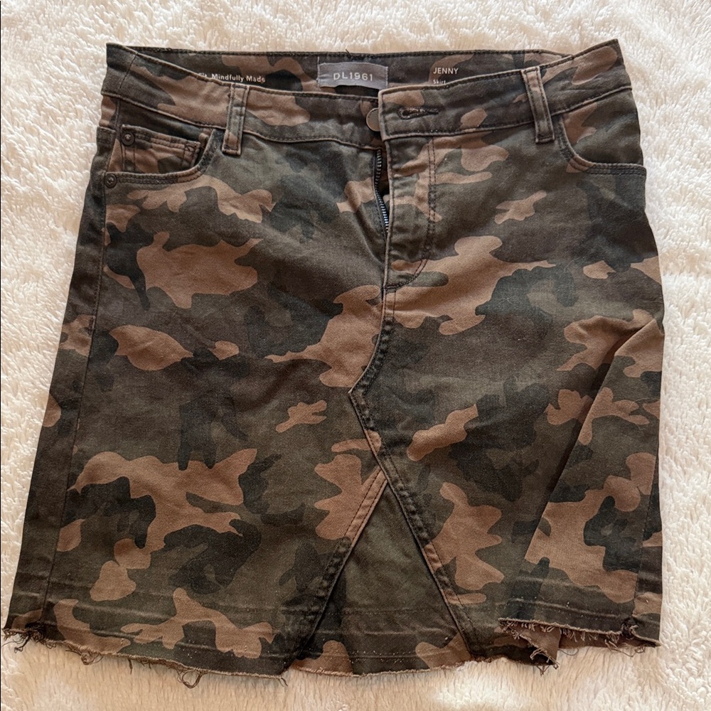 DL1961 Girls Camo Mini Skirt in Olive & Brown